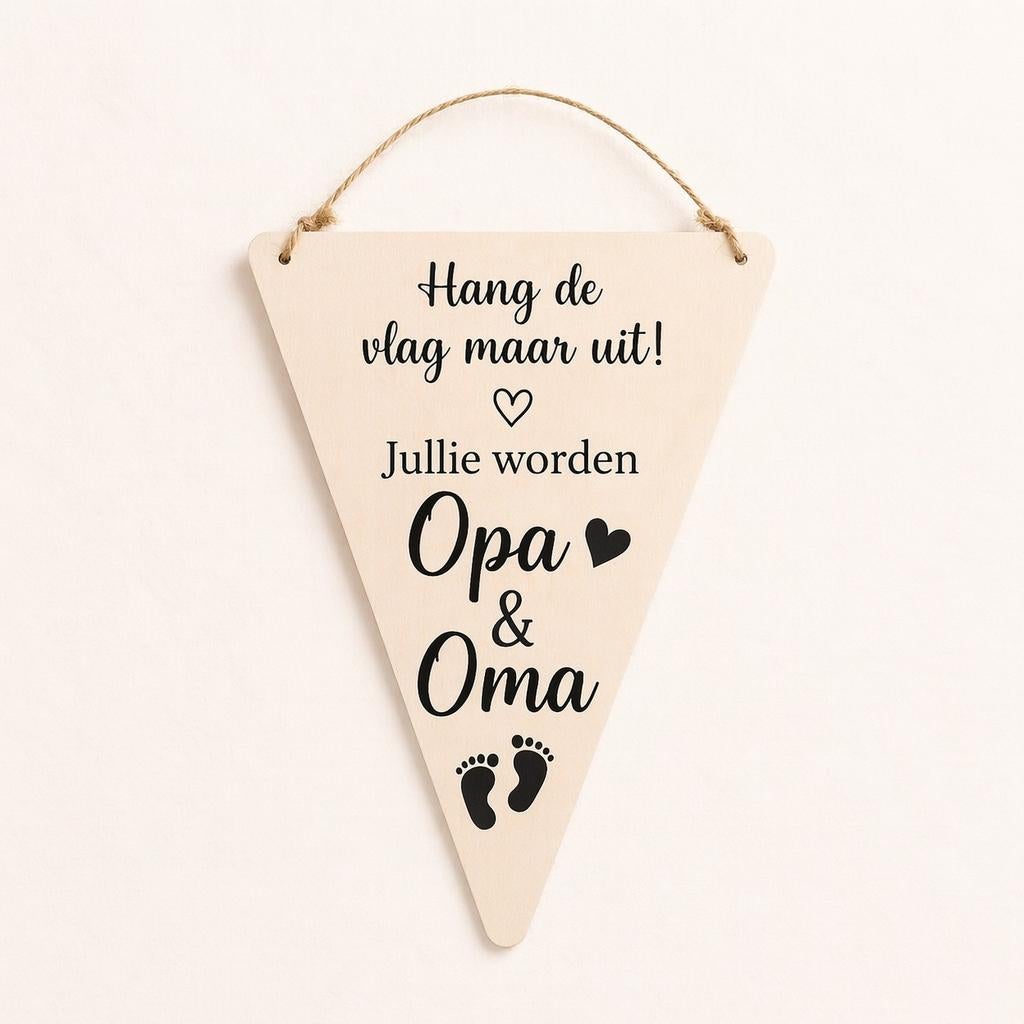 Houten vlag 'Opa & Oma' - Aankondiging Zwangerschap, Beige, Hout, Ophalen of Verzenden, Met ophangsysteem