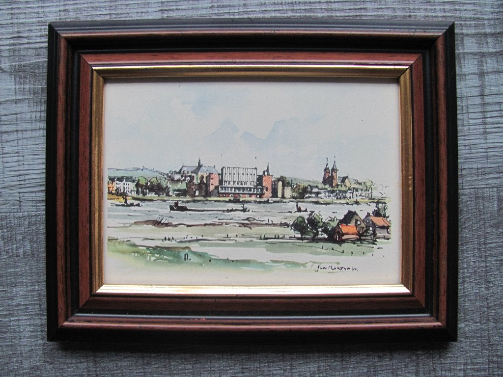 Arnhem - oude prent van Jan Korthals, Gebruikt, Ophalen of Verzenden, 1940 tot 1960, Prent
