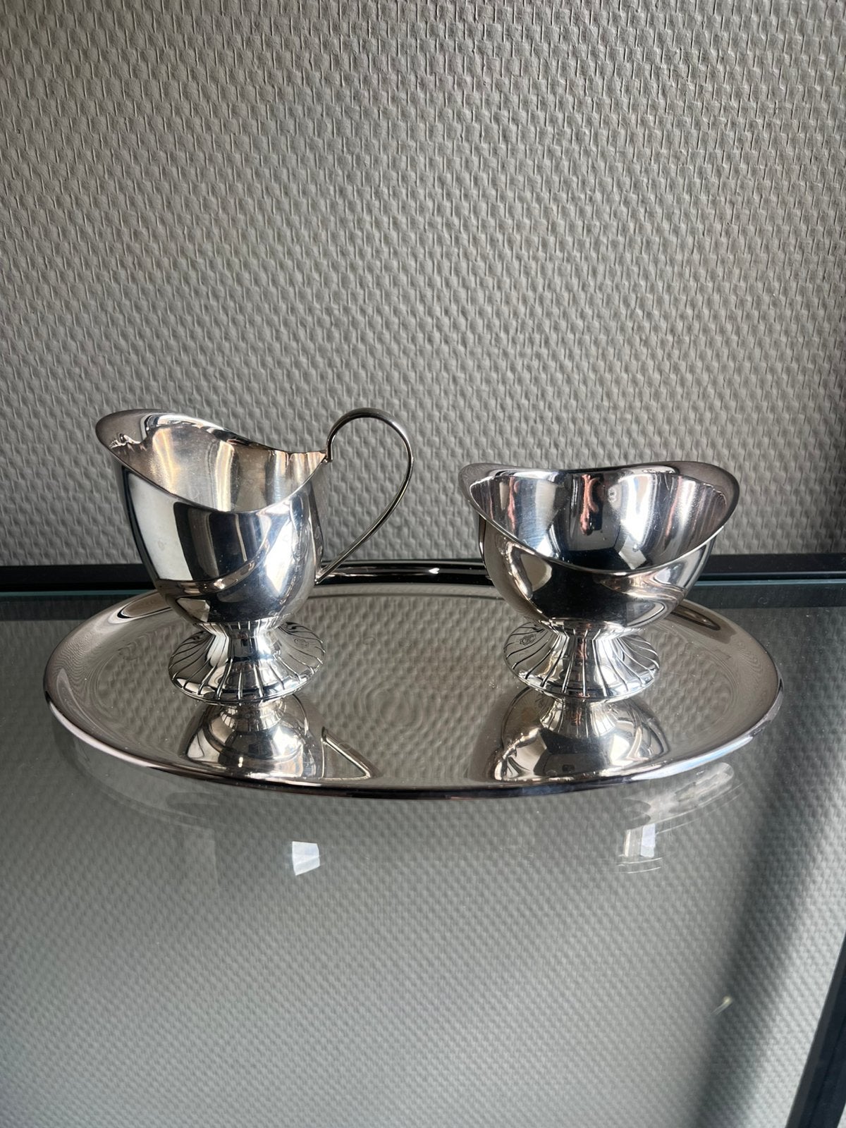 Antiek verzilverd roomstel van Douwe Egberts (model Empire), Ophalen of Verzenden, Zilver