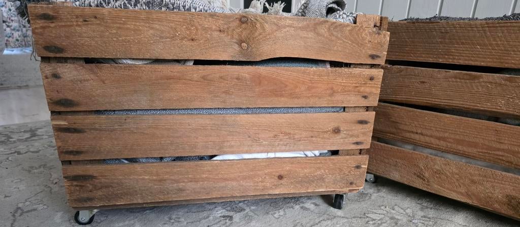 Houten kratten op wieltjes - Set van 3 (50×28), Gebruikt, 50 tot 100 cm, Ophalen of Verzenden, 50 tot 75 cm