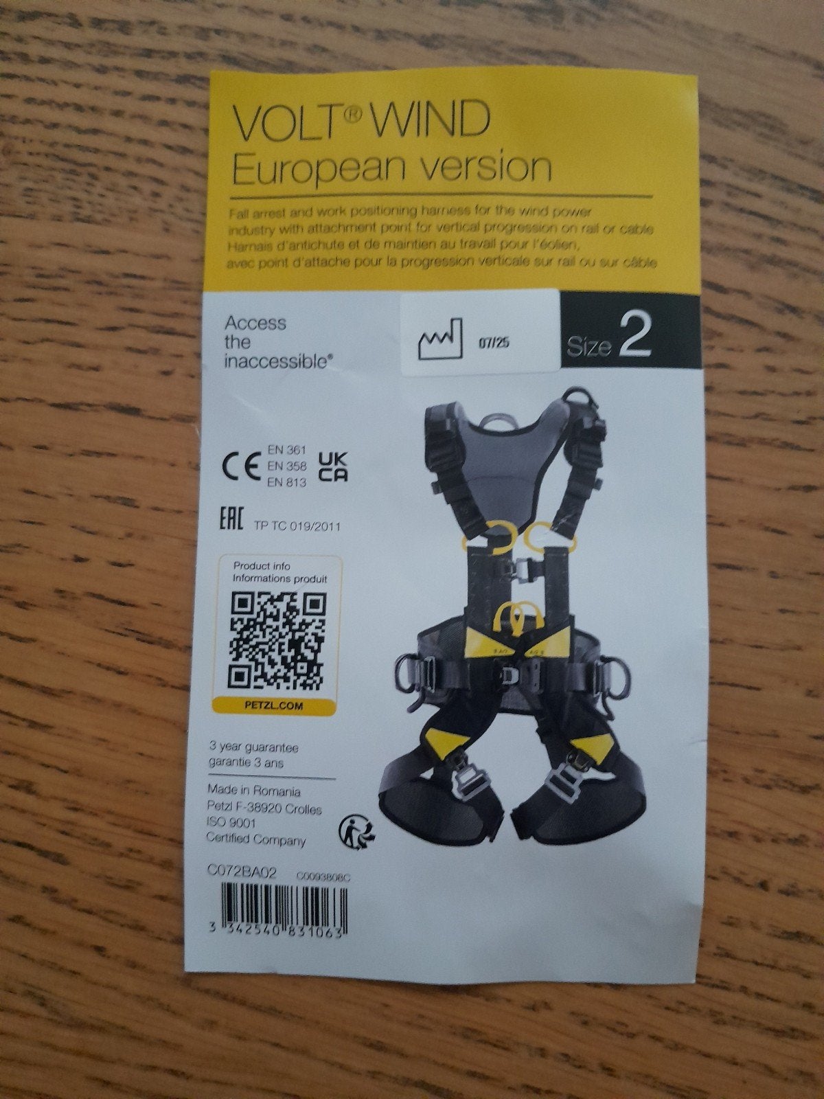 Petzl valharnas met vallijn maat 2 (L/XL), Ophalen of Verzenden