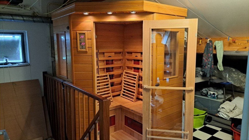 Relax Triple 90 Infrarood Sauna (130x130 cm) – MO-Stralers, Ophalen of Verzenden, Zo goed als nieuw, Infrarood, Complete sauna