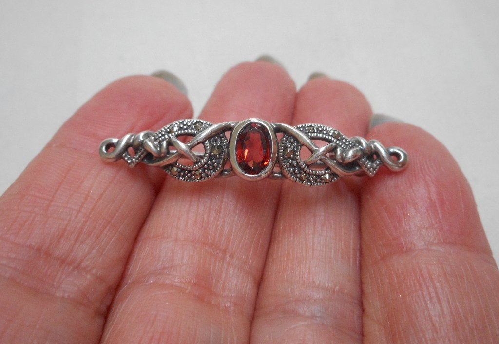Zilveren vintage broche met stenen nr.084, Verzenden, Minder dan 4 cm, Zo goed als nieuw, Zilver