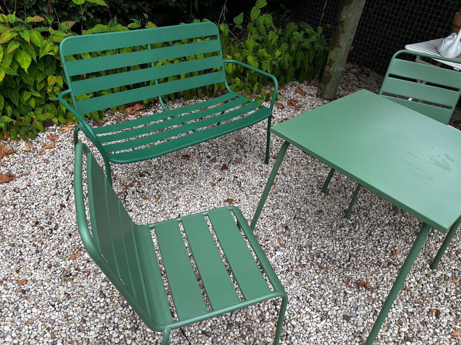 Tuinset groen metaal, Ophalen, Zo goed als nieuw, Overige materialen, 2 zitplaatsen