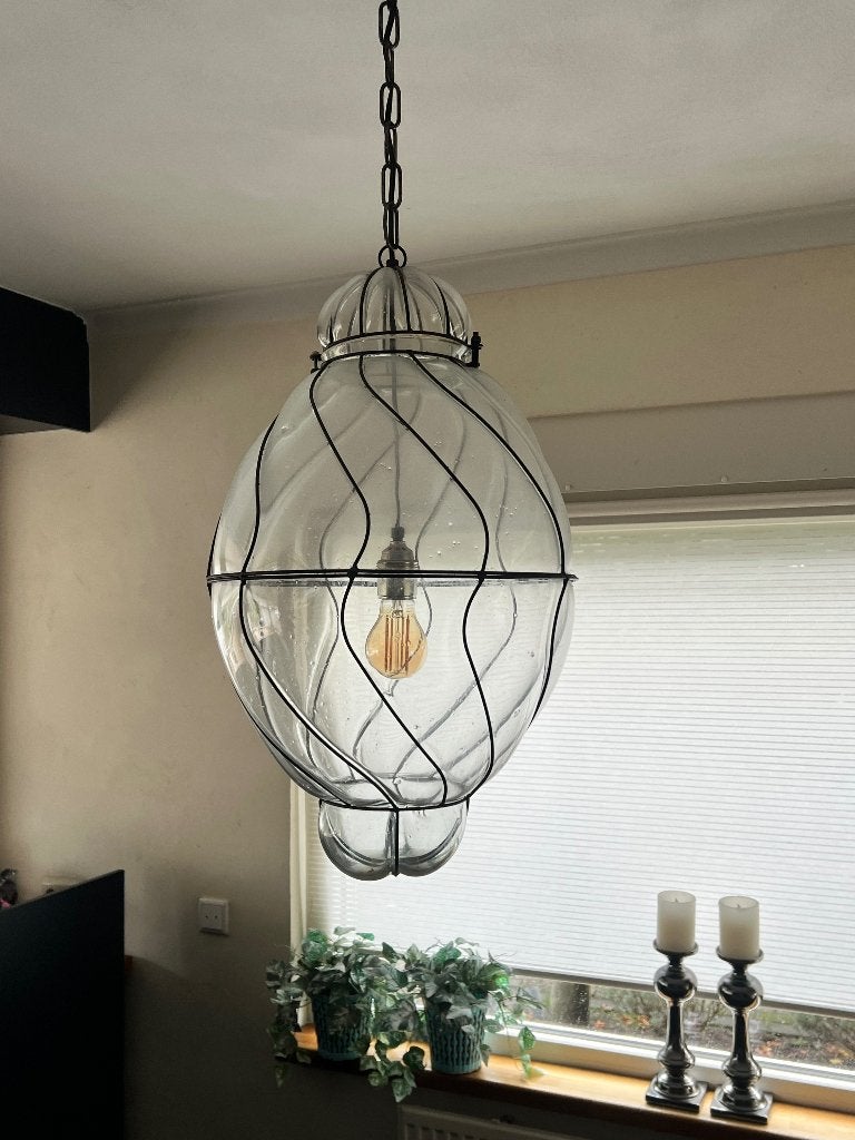 Mooie Glazen Venetiaanse Hanglamp, Huis en Inrichting, Ophalen, Zo goed als nieuw, Glas, E40