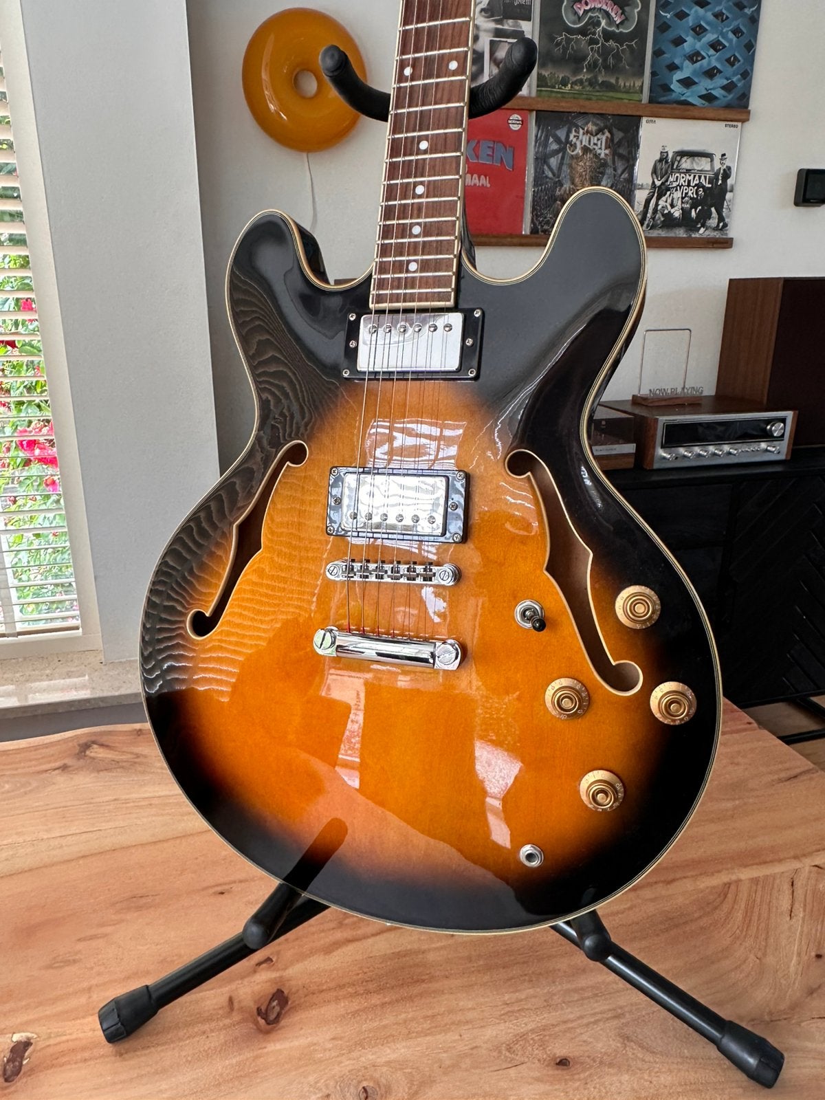 Richwood RE 400 semi hollow body + standaard, Ophalen, Zo goed als nieuw, Semi-solid body, Overige merken