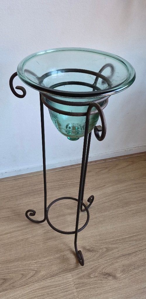 Glazen pot op metalen standaard - Decoratieve plantenhouder, Ophalen, Gebruikt, Rond, Metaal