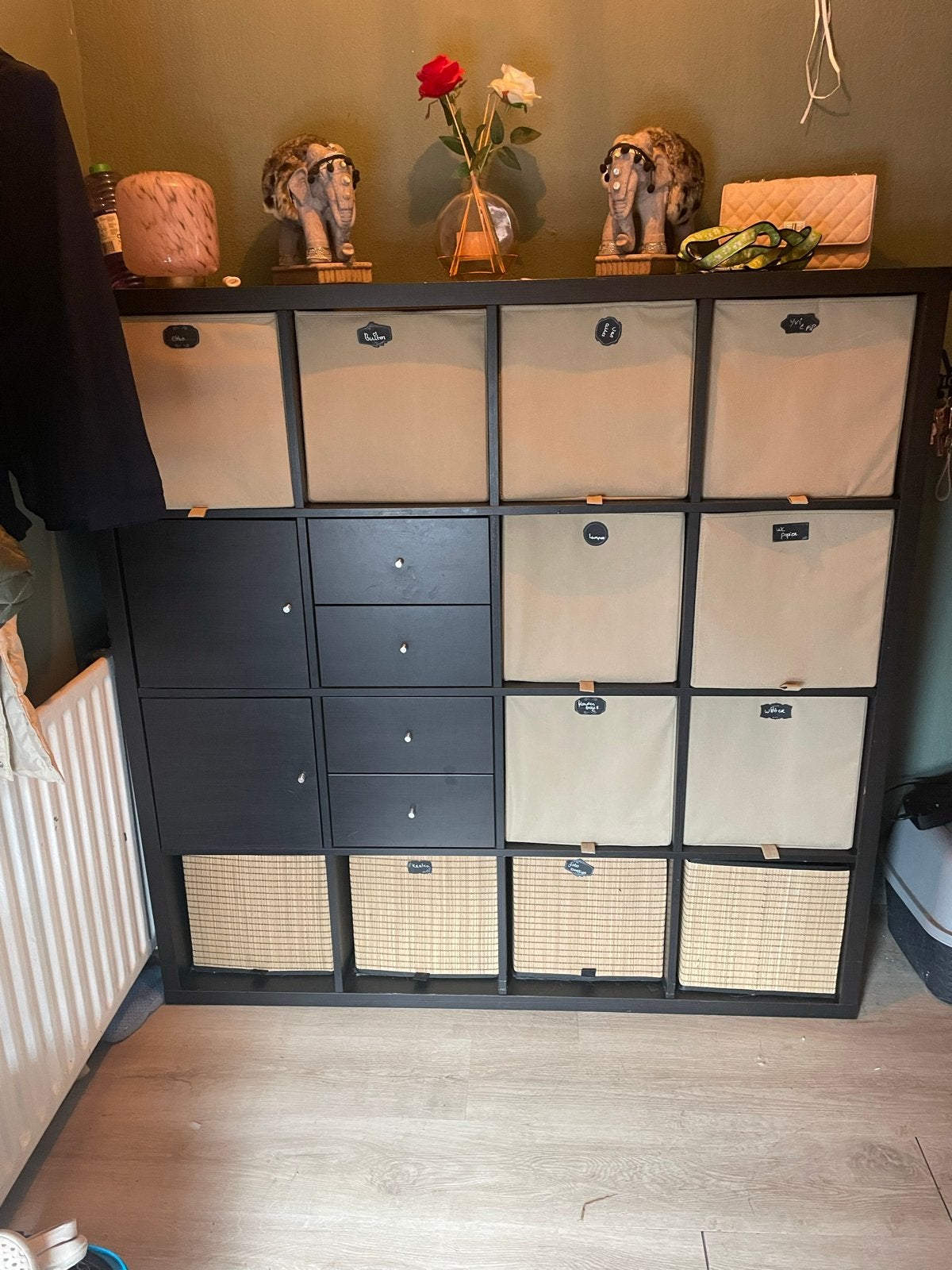 IKEA Vakkenkast KALLAX met lades en manden - Zwart, Ophalen, Overige materialen, Gebruikt, 100 tot 150 cm