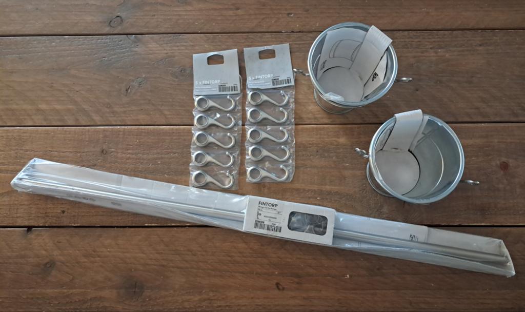 IKEA Fintorp ophangsysteem met stang, haken en bakjes, Ophalen, Overige typen, IKEA, Metaal