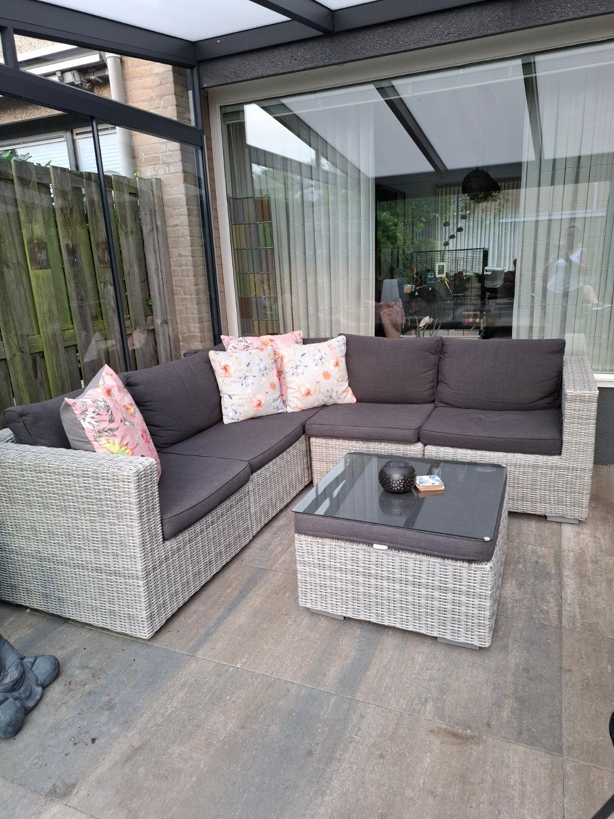 loungebank met tafel, Tuin en Terras, Tuinsets en Loungesets, Ophalen, 5 zitplaatsen, Gebruikt, Wicker