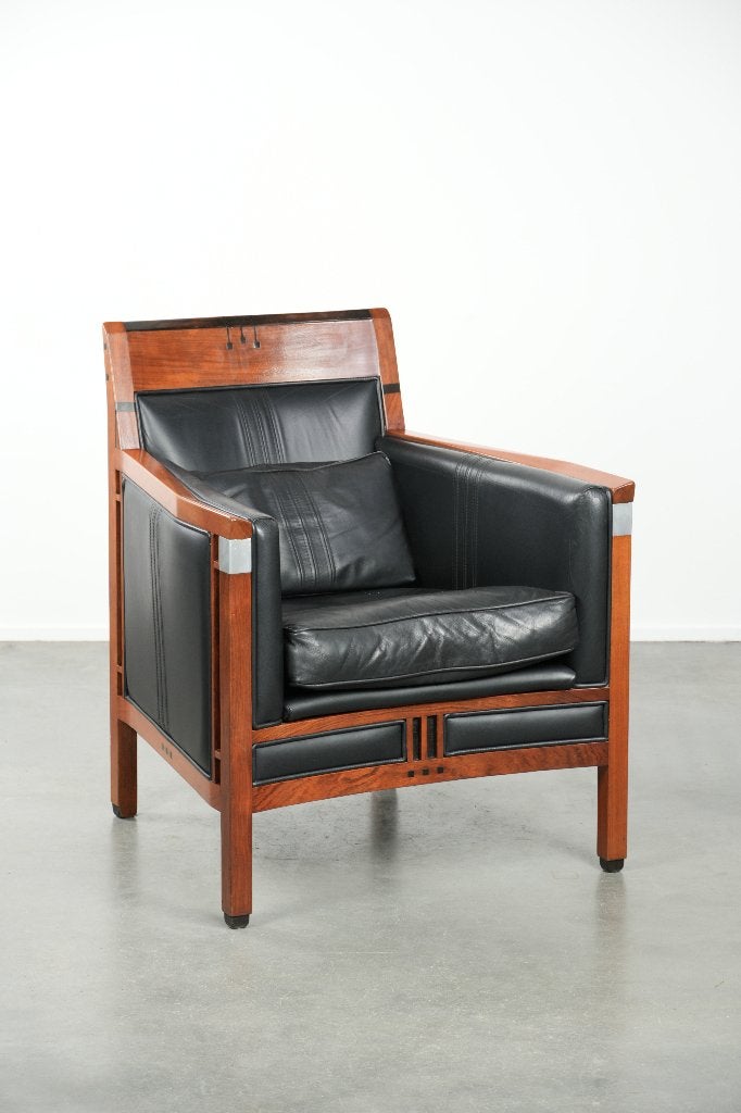 Zwarte leren Art Deco Schuitema design fauteuil, Huis en Inrichting, Fauteuils, Ophalen, Gebruikt, Minder dan 75 cm, Schuitema