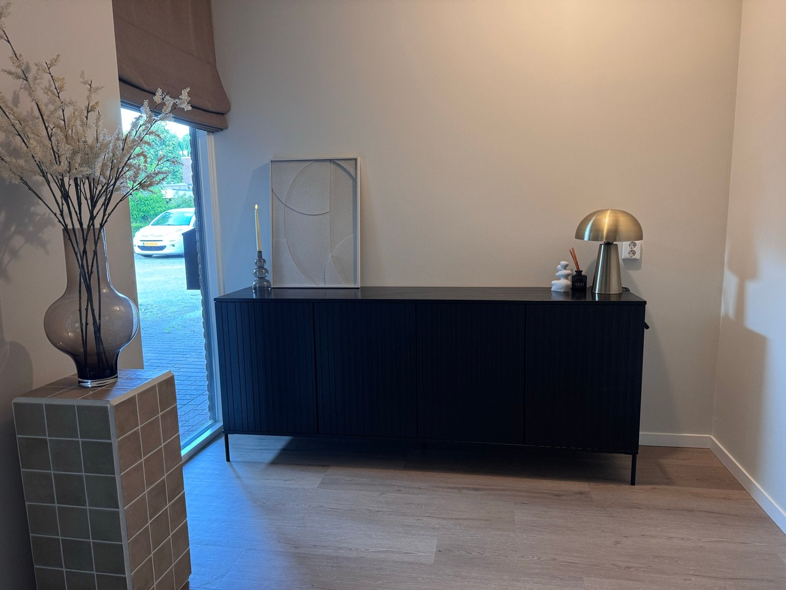 Wood Gravure Dressoir - Zwart - 200 cm - NIEUWSTAAT, Ophalen, Zo goed als nieuw, 200 cm of meer, 25 tot 50 cm