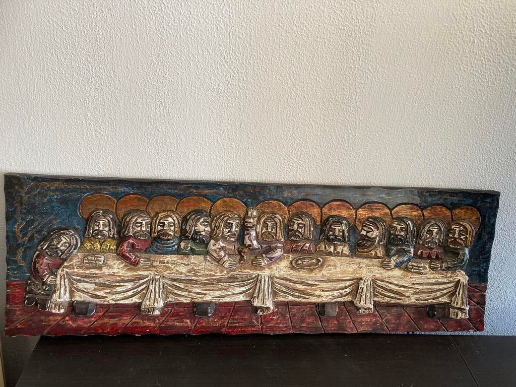 Polychroom Reliëfpaneel: Het Laatste Avondmaal, Ophalen of Verzenden
