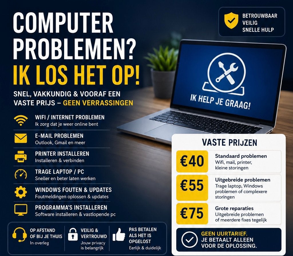 Computerhulp | Vaste prijs | Ervaren ICT’er, Computers en Software, Ophalen of Verzenden