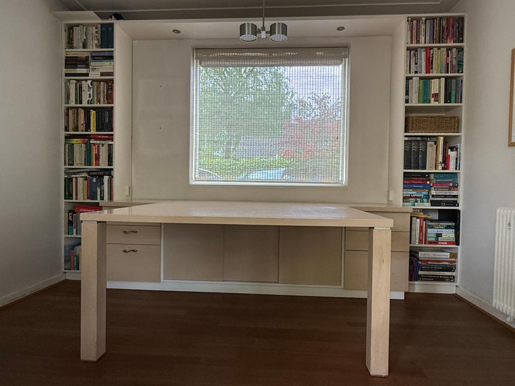 Modulaire white-wash kastenwand met bureau en opbergruimte, Ophalen, Gebruikt, 200 cm of meer, 200 cm of meer