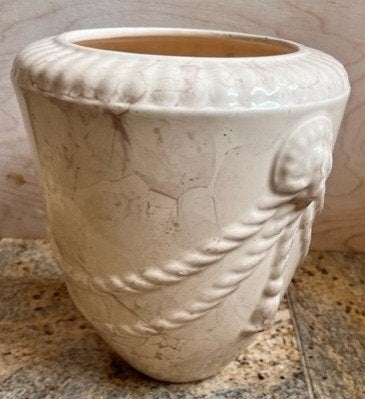 Bloempot creme, met koord decoratie diameter 18 cm, Rond, Ophalen of Verzenden, Zo goed als nieuw, Balkon