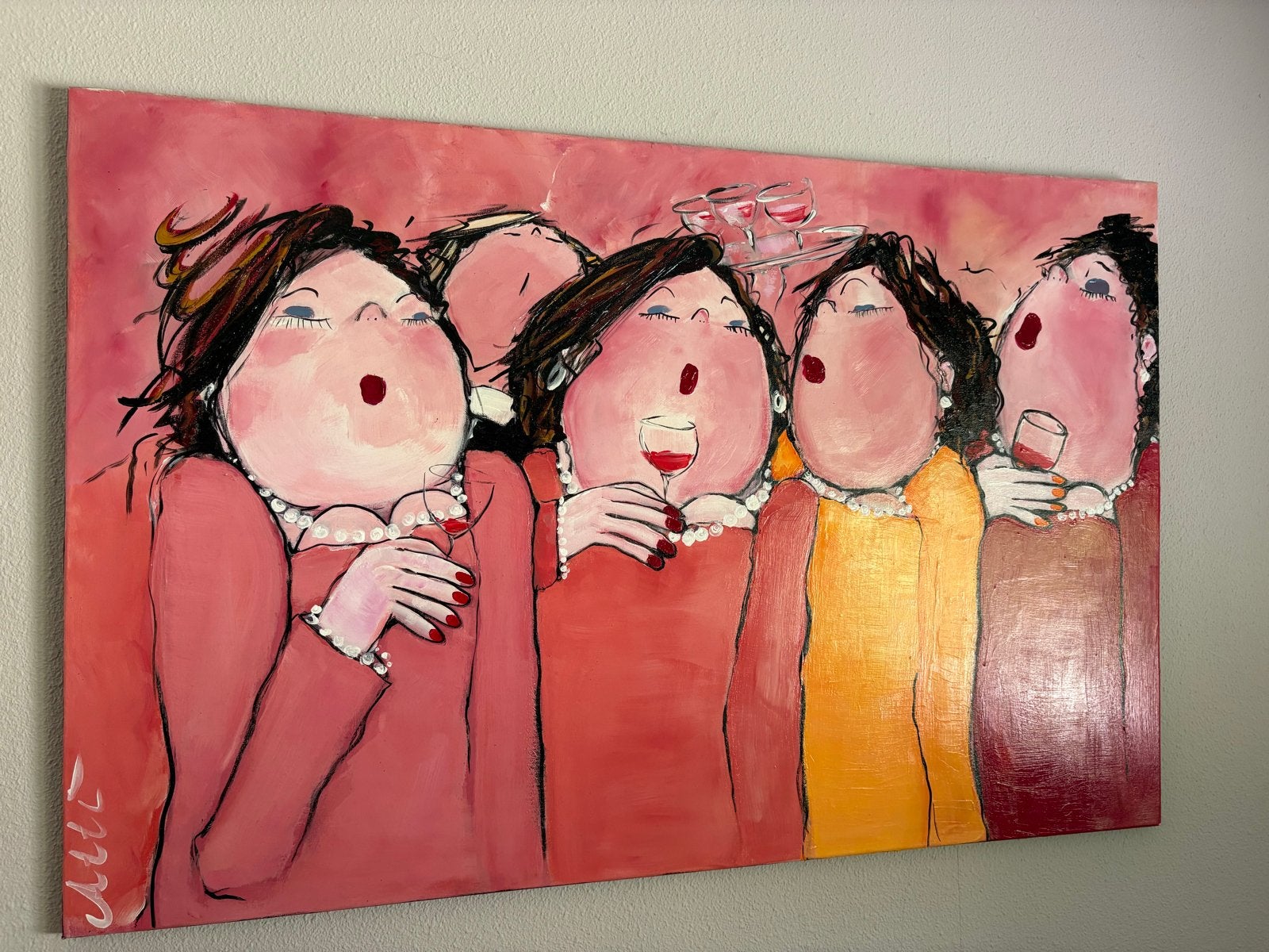 Schilderij Antonita van Hoof (Atti Art), Dikke Dames & Wijn, Ophalen, Gesigneerd, Textiel, Figuren