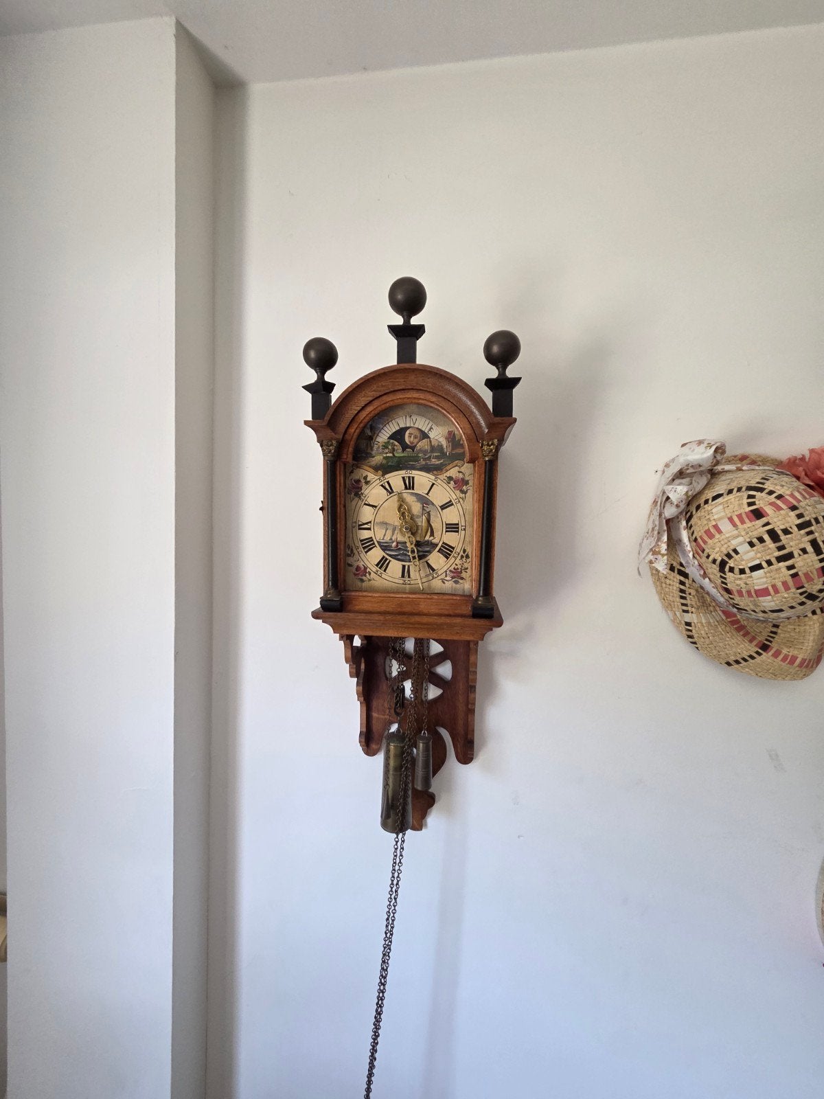 Antieke wandklok met gewichten en ketting, Antiek en Kunst, Antiek | Klokken, Ophalen of Verzenden