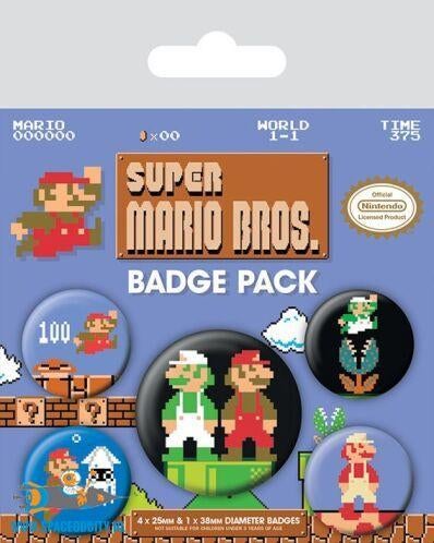 Super Mario buttons pack 5 stuks, Ophalen of Verzenden, Nieuw, Film, Overige typen