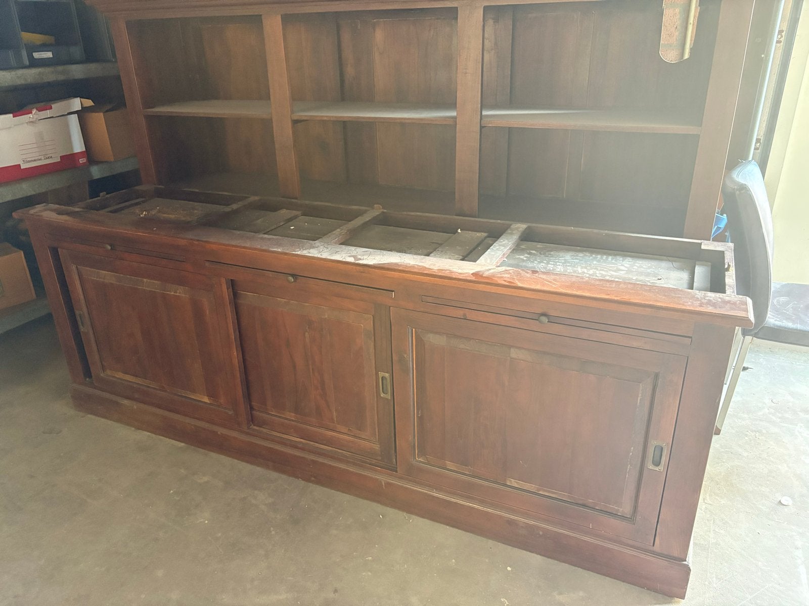 Koloniale hardhouten buffetkast, 2-delig, zware kwaliteit, Huis en Inrichting, Gebruikt, 200 cm of meer, Ophalen of Verzenden