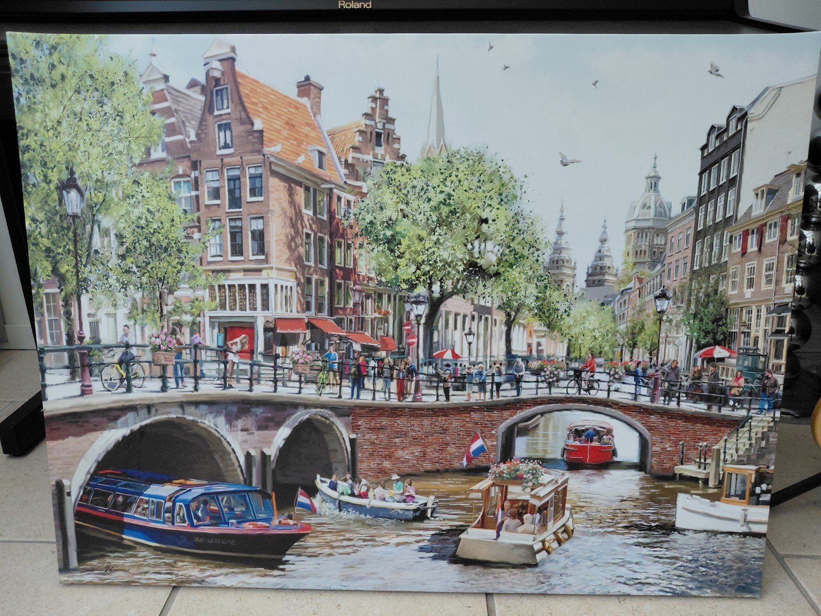 Mooi fotodoek Amsterdamse grachten (75x100 cm), Ophalen of Verzenden, Zo goed als nieuw, 75 tot 100 cm, Foto of Poster