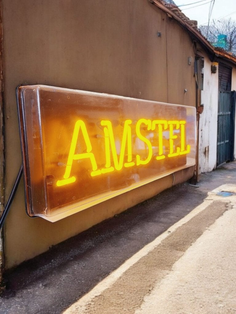 Pracht & redelijke zeldzame gele neon reclame Amstel bier🍺, Ophalen, Gebruikt, ., Lichtbak of (neon) lamp