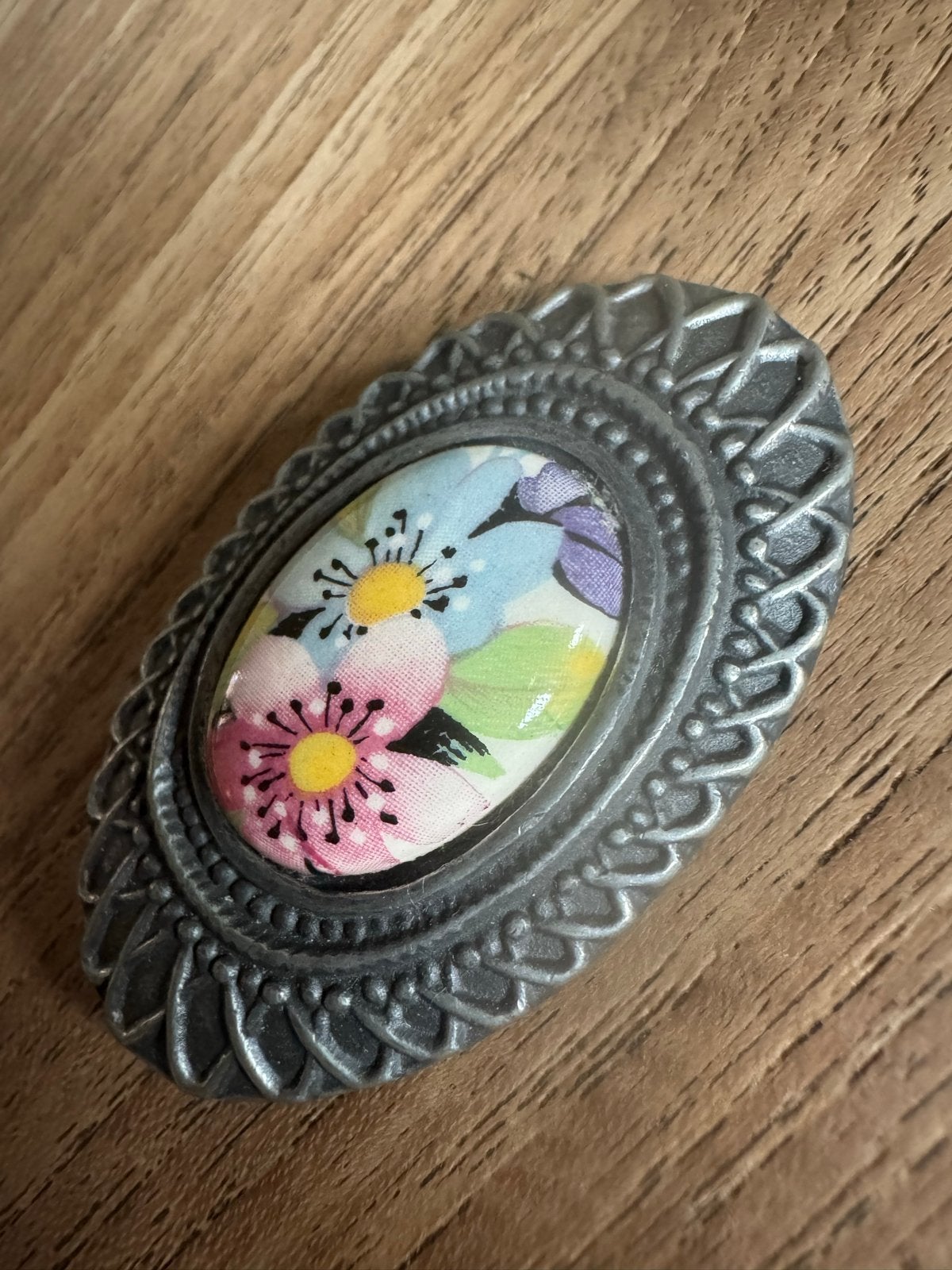 Vintage Zann Pewter Broche met Bloemenmotief, Overige materialen, 4 tot 7 cm, Gebruikt, Ophalen of Verzenden