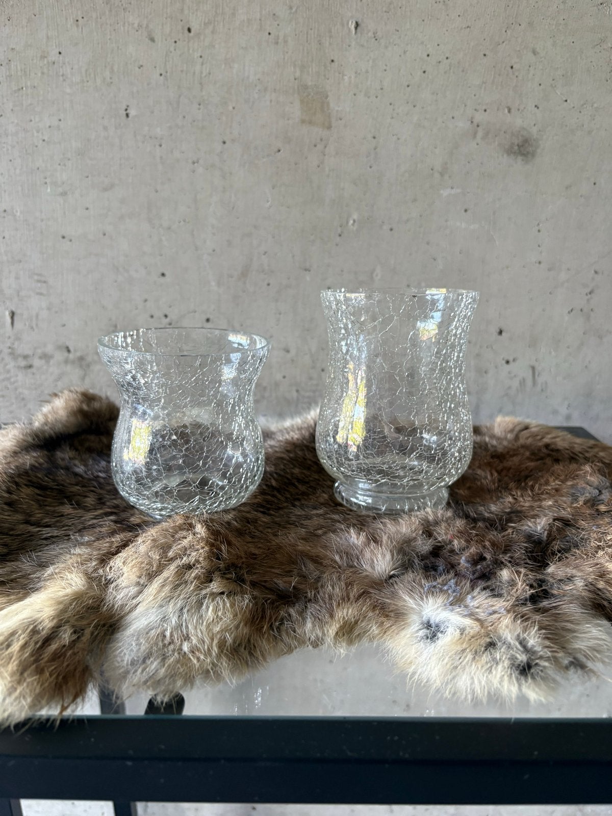 Glazen windlichten met craquelé-effect (set van 2), Ophalen of Verzenden, Zo goed als nieuw, Glas