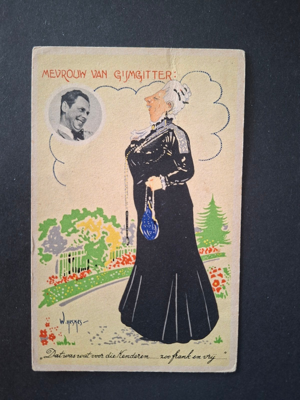 W.Heskes, Koos Koen-kaart no.4 Mevr. van Gijmgitter, tekst, Verzenden, 1940 tot 1960, Gelopen, Overige thema's