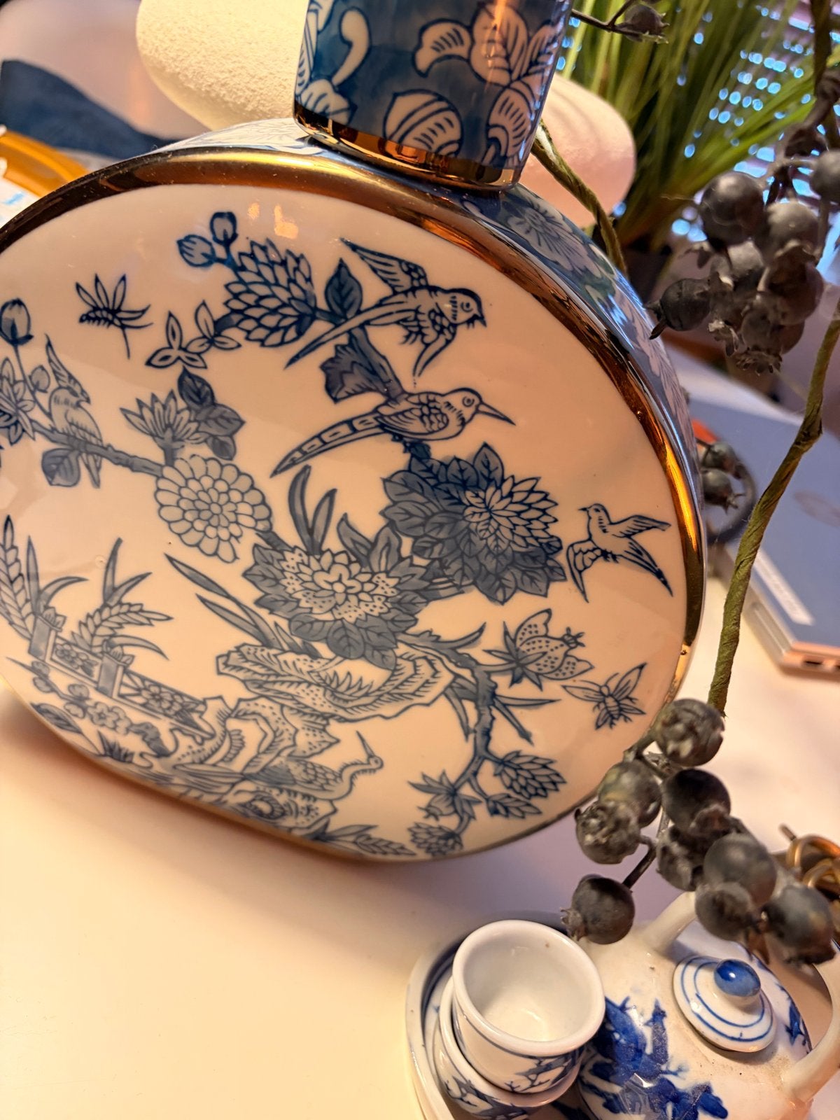 Vintage Delfts Blauw Tafellamp met Chinees Decor, Ophalen of Verzenden