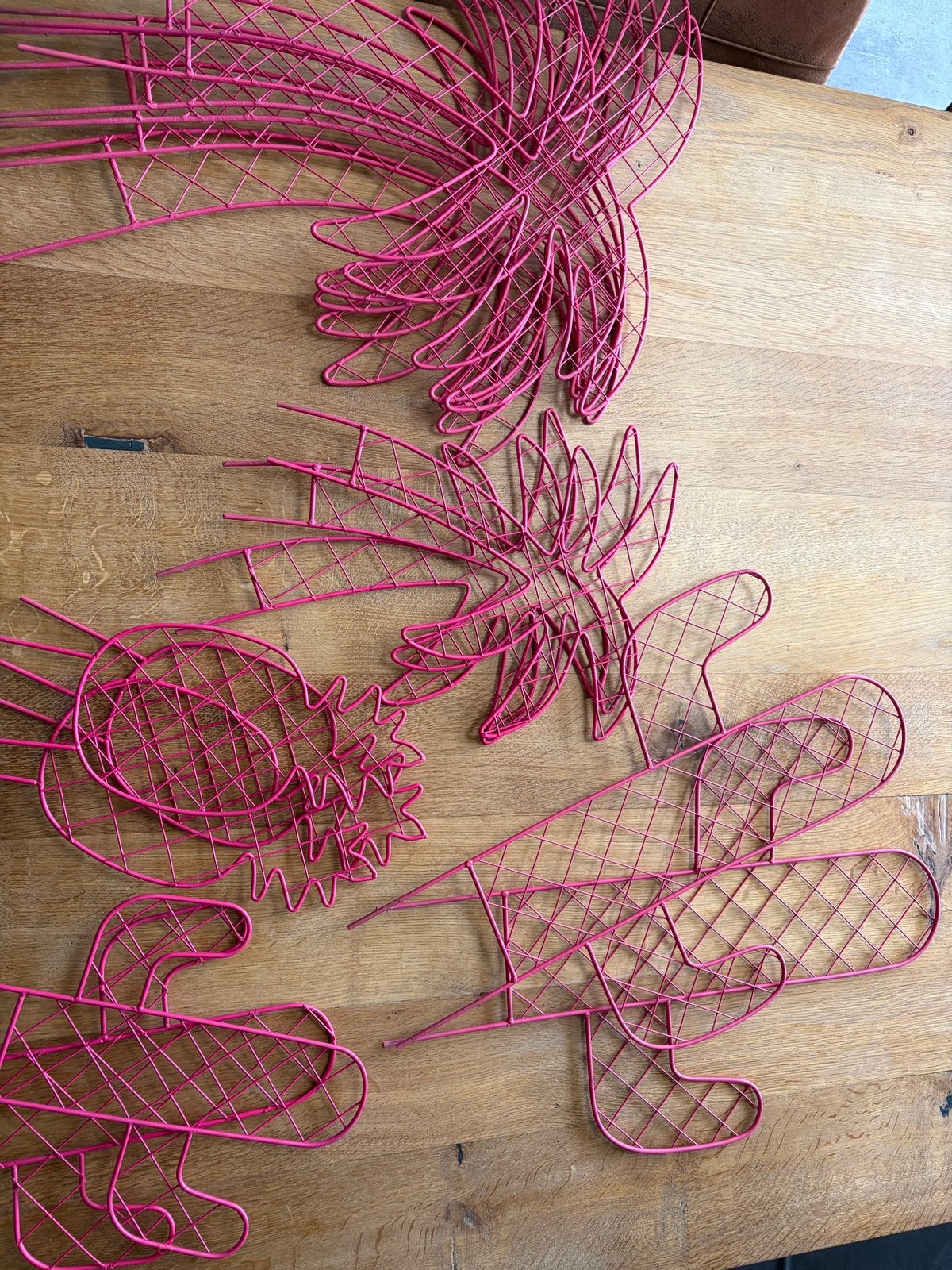 Roze metalen decoratie: palmboom, ananas, cactus, Ophalen, Gebruikt