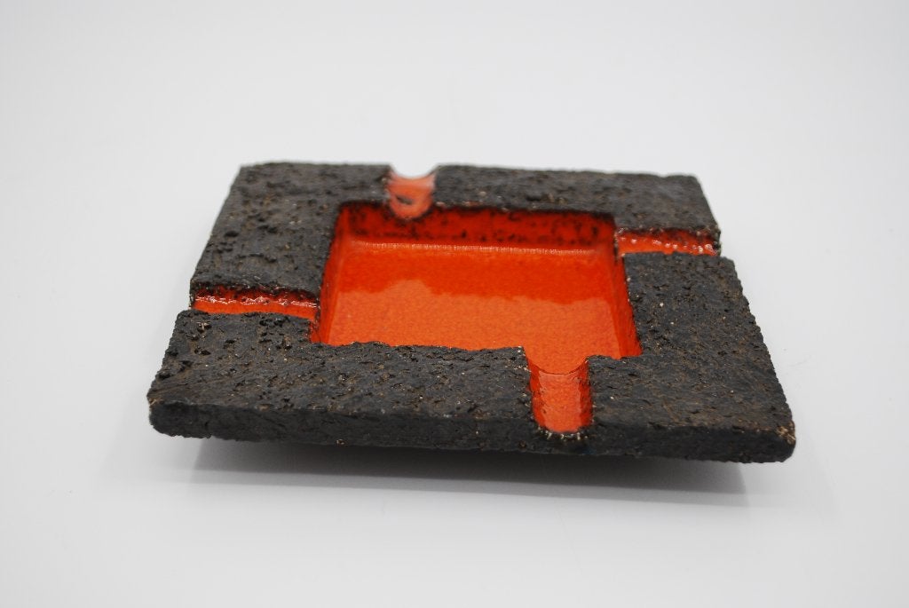 Vintage Oranje Keramiek Asbak - Vierkant 16x16 cm, Ophalen of Verzenden