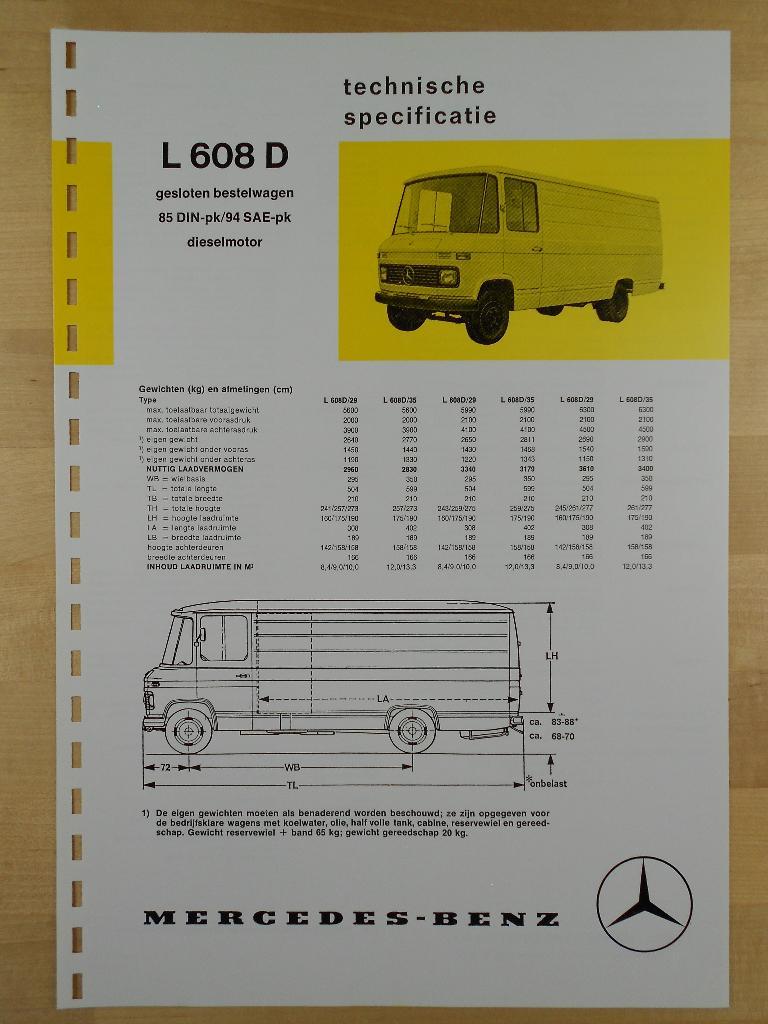 Mercedes 608 D Technische Specificatie Brochure 1973 BG 608D, Zo goed als nieuw, Mercedes-Benz, Mercedes, Ophalen of Verzenden