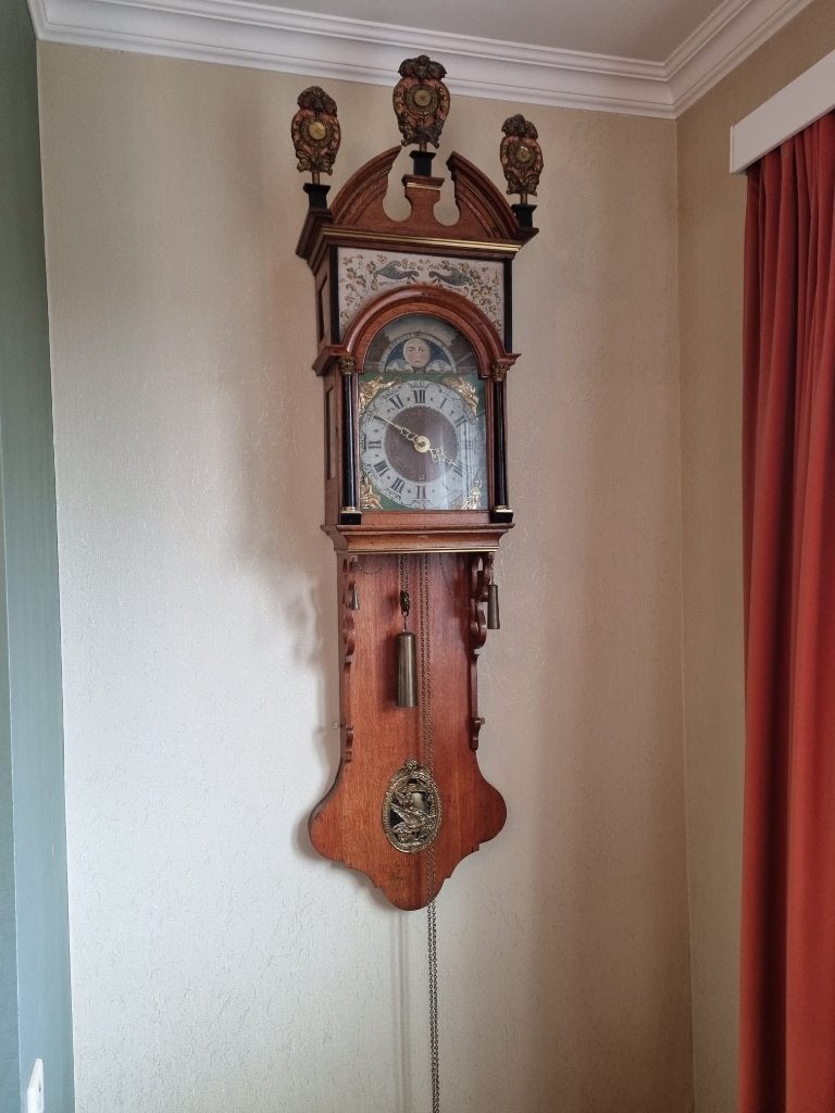 Antieke Friese staartklok met dubbele kap, Antiek en Kunst, Ophalen