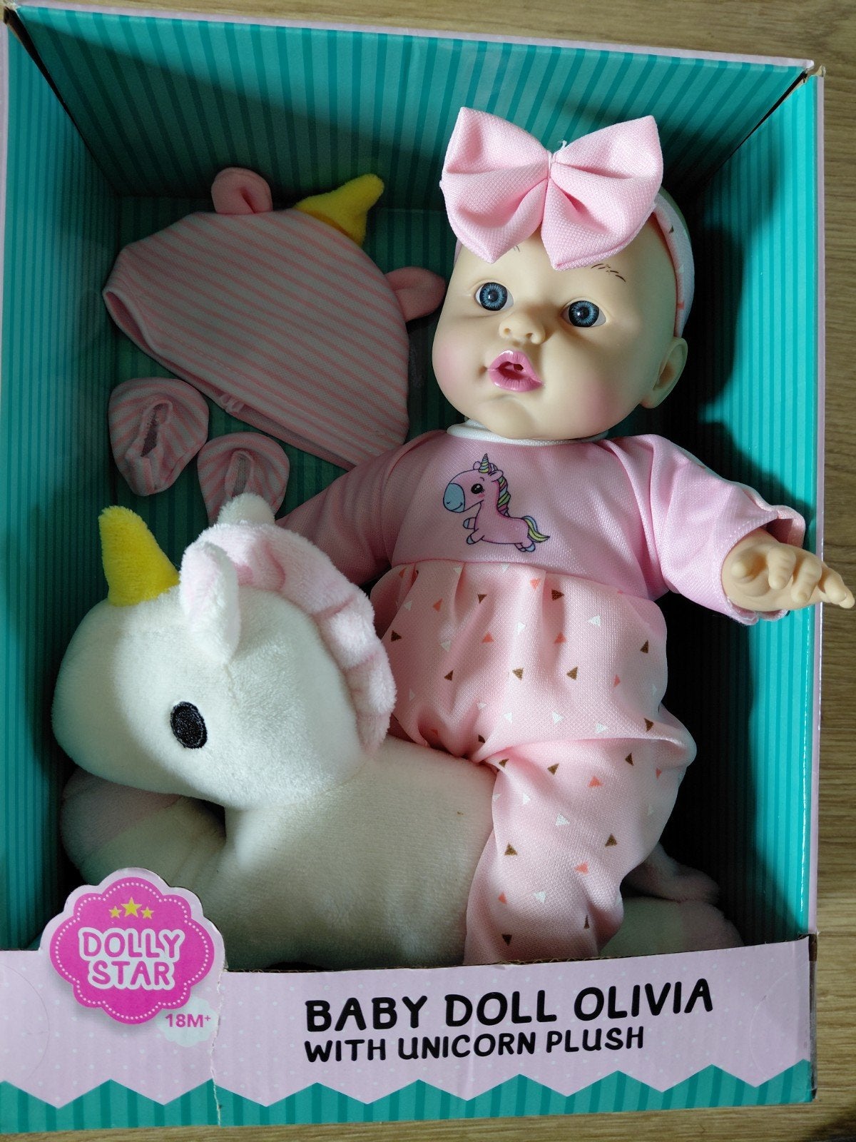 Dolly Star Baby Doll Olivia met Eenhoorn Knuffel, Kinderen en Baby's, Ophalen, Nieuw, Babypop