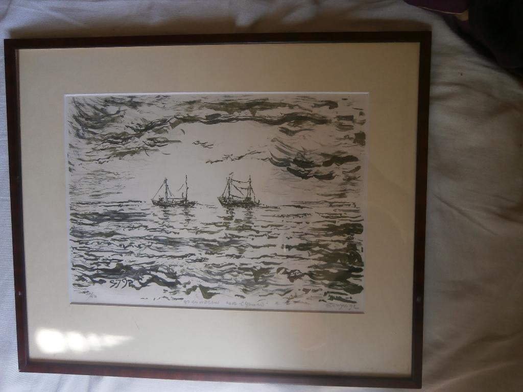 Egmond aan Zee, 2 Litho's Spanviss+Korrvisserij 1 Gebr. Glas, Antiek en Kunst, Ophalen of Verzenden