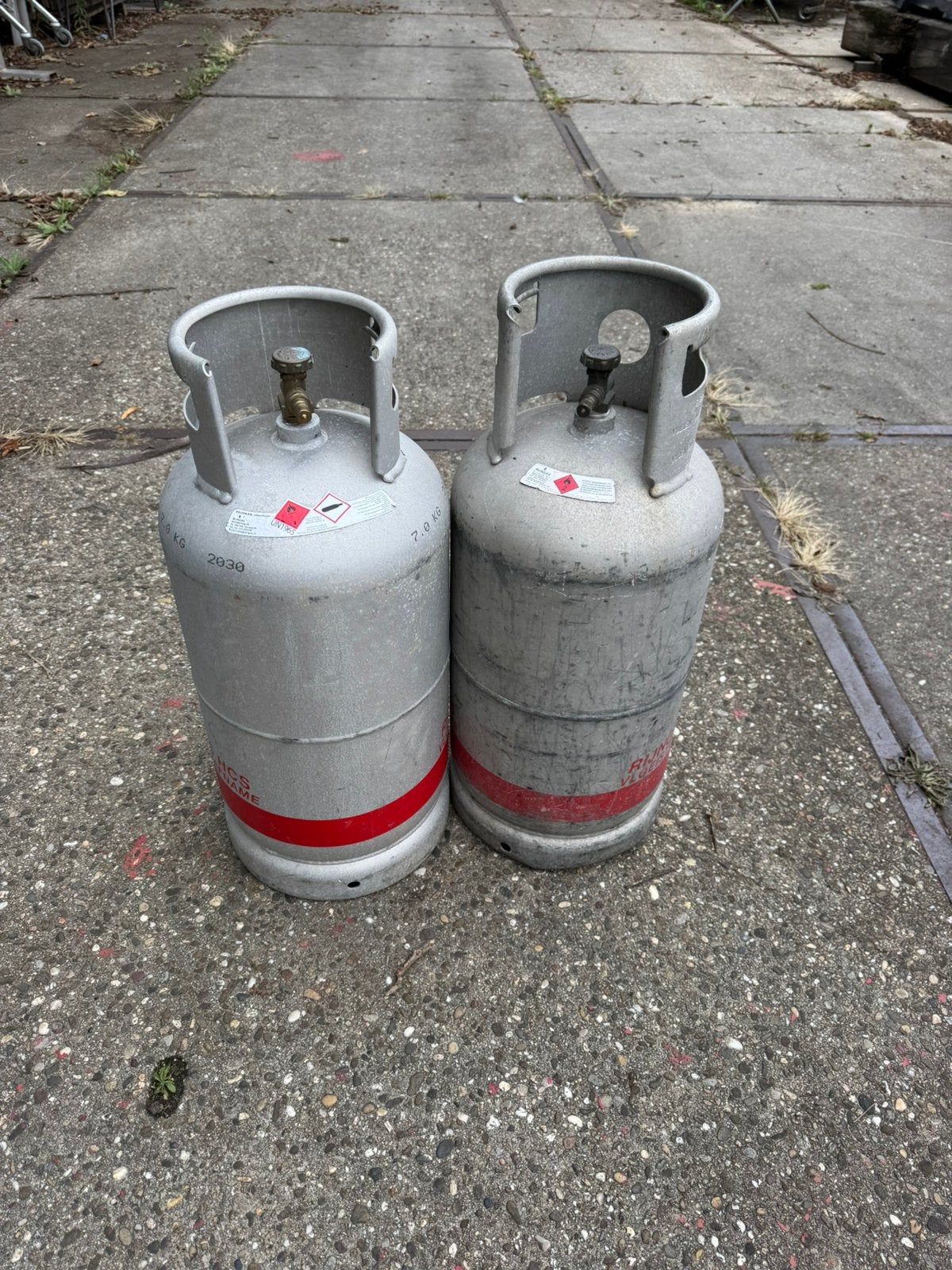 2 aluminium LPG hervulbare gasflessen heftruck,camper ed, Caravans en Kamperen, Ophalen, Gebruikt
