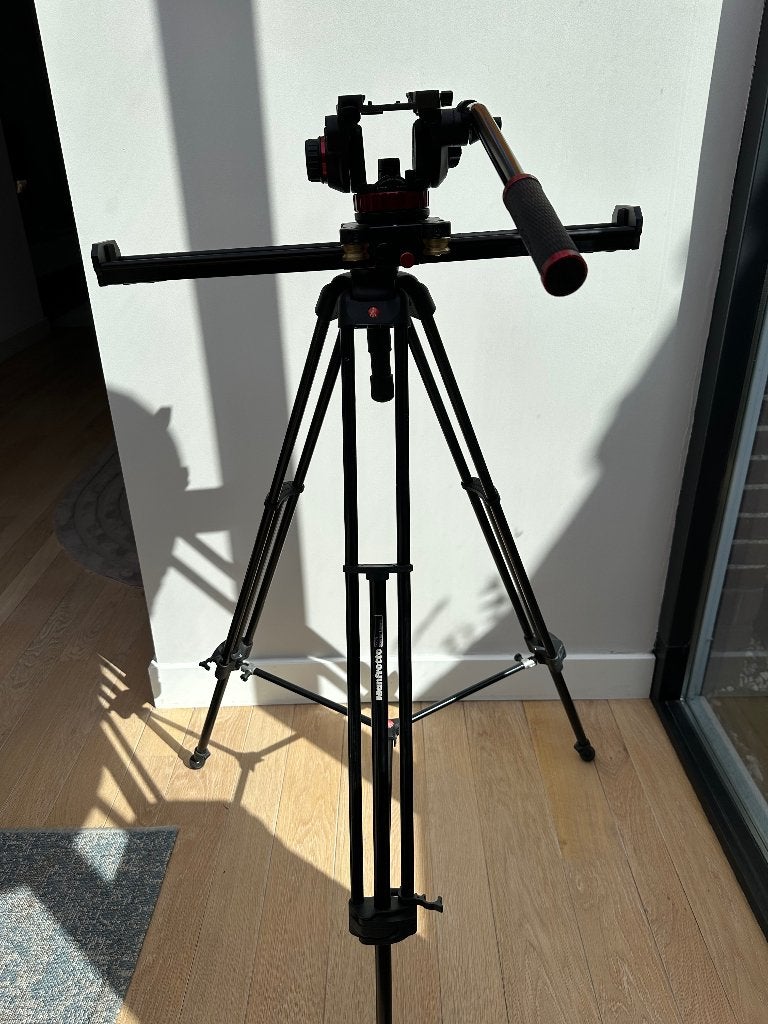 Manfrotto film statief incl slider en bridge, Audio, Tv en Foto, Fotografie | Statieven en Balhoofden, Ophalen, Gebruikt, Driepoot