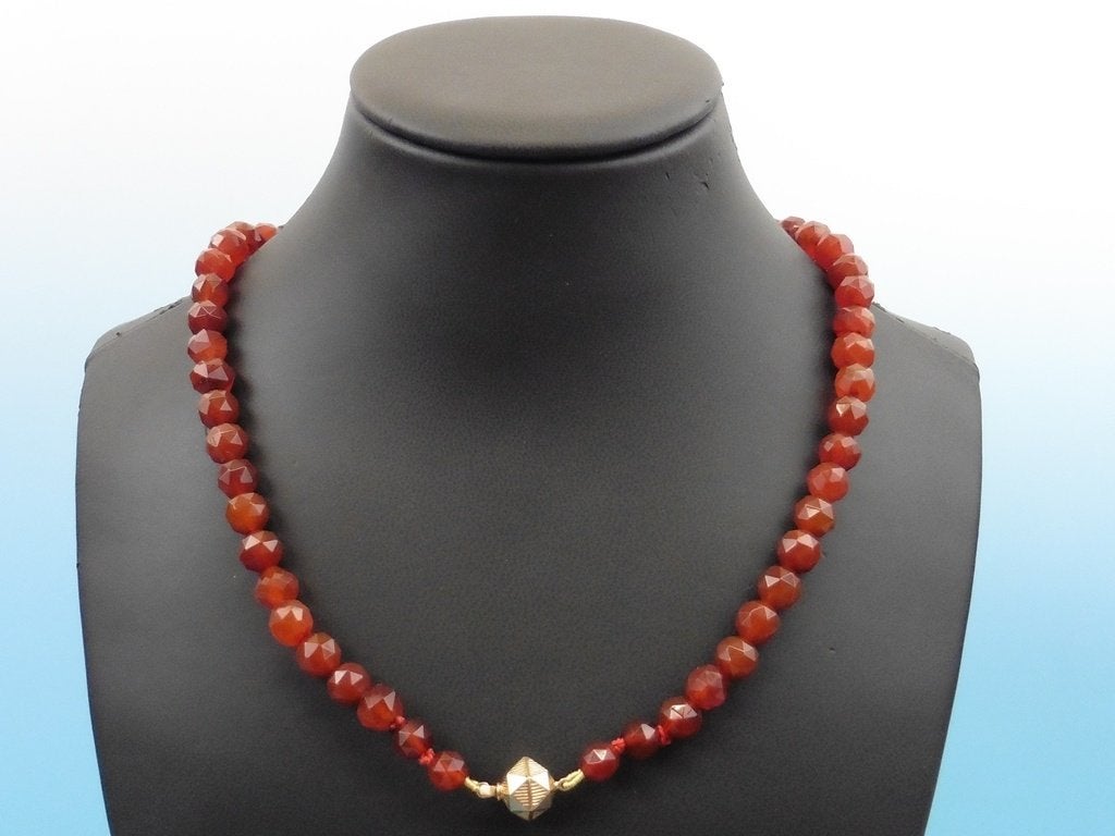 Carneolen collier met gouden slot                        D34, Sieraden, Tassen en Uiterlijk, Antieke sieraden, Ophalen of Verzenden