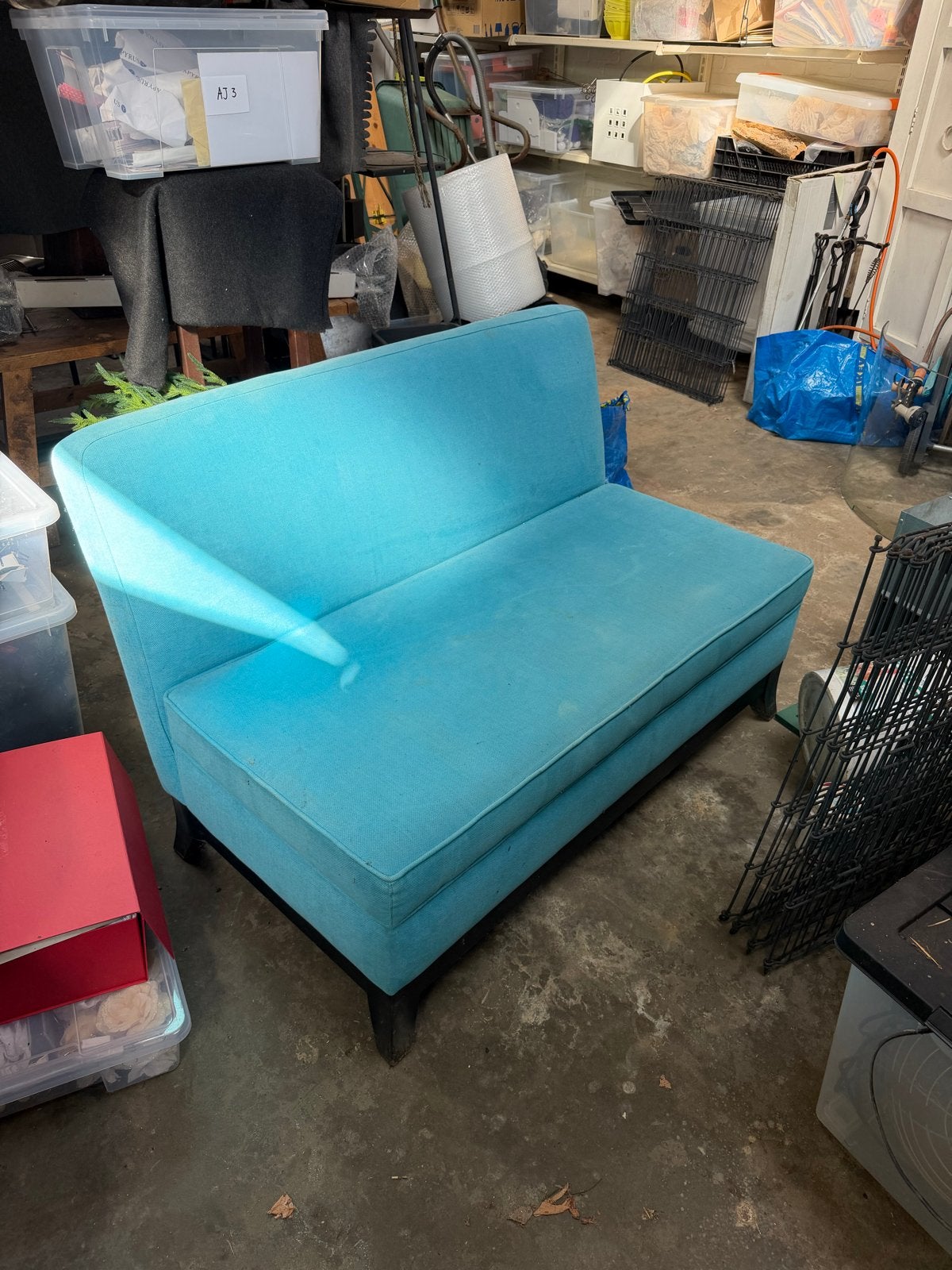 Turquoise tweepersoonsbankje, Ophalen, Gebruikt, Tweepersoons, 75 tot 100 cm