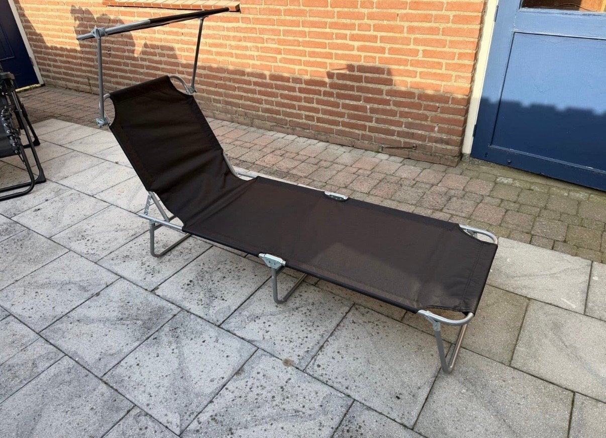 Opklapbaar Ligbed met Zonnekap - Zwart, Ophalen of Verzenden, Nieuw, Metaal, Inklapbaar