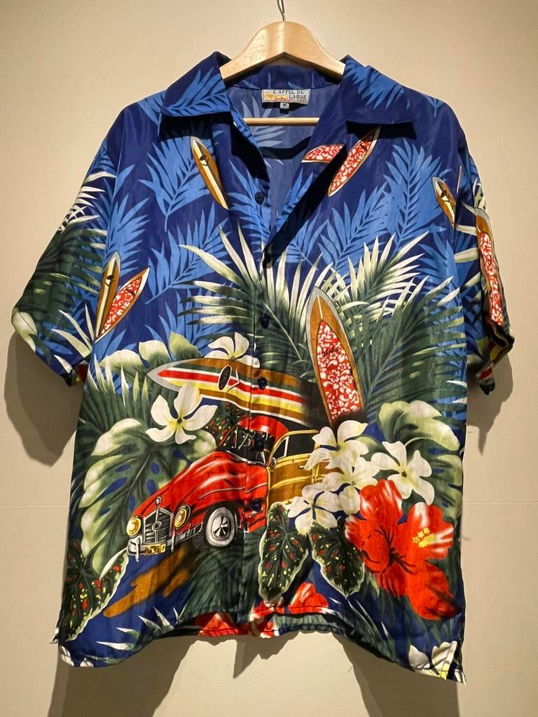 Vintage hawai surfen blouse M, Ophalen of Verzenden, Zo goed als nieuw, Blauw