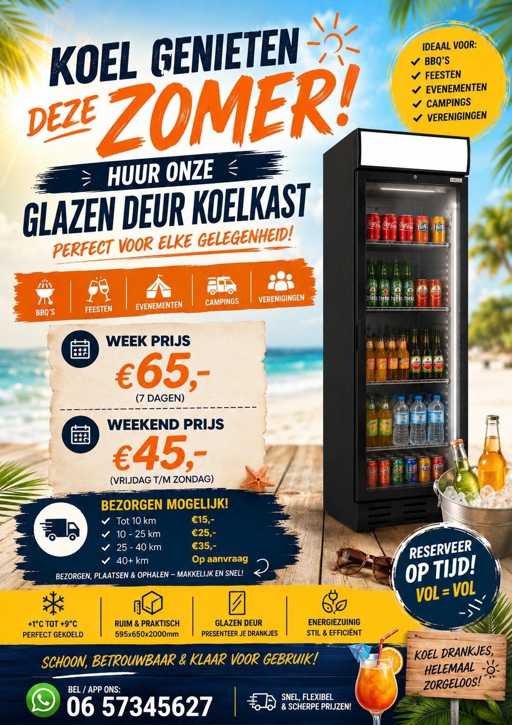 Koelkast verhuur - Glazen deur koelkast voor elk event, Witgoed en Apparatuur, Koelkasten en IJskasten, 200 liter of meer, 60 cm of meer