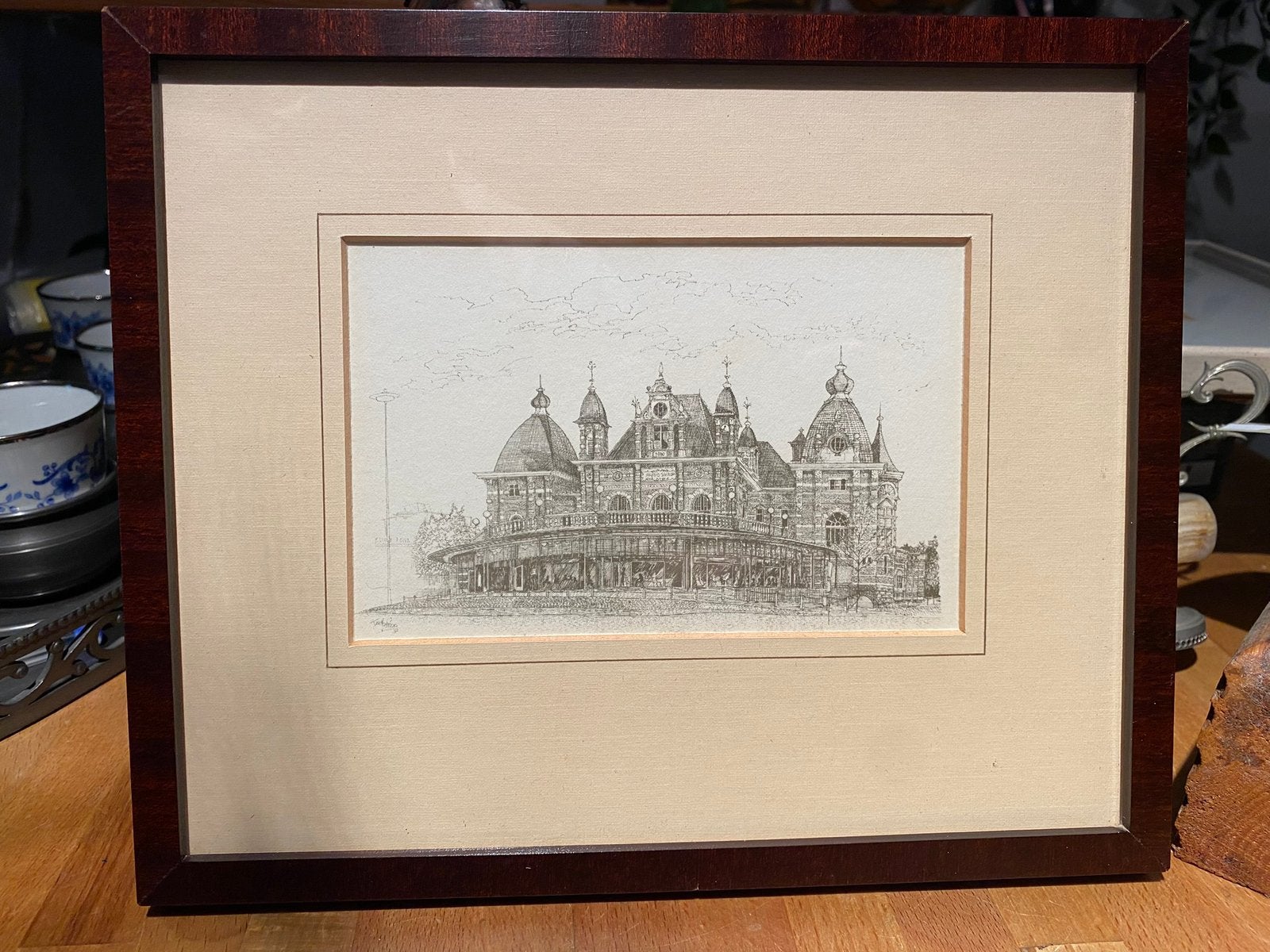 Ingelijste Ets – Musis Sacrum Arnhem (24x24 cm), Antiek en Kunst, Kunst | Etsen en Gravures, Ets, Architectuur, Gesigneerd, Ophalen of Verzenden