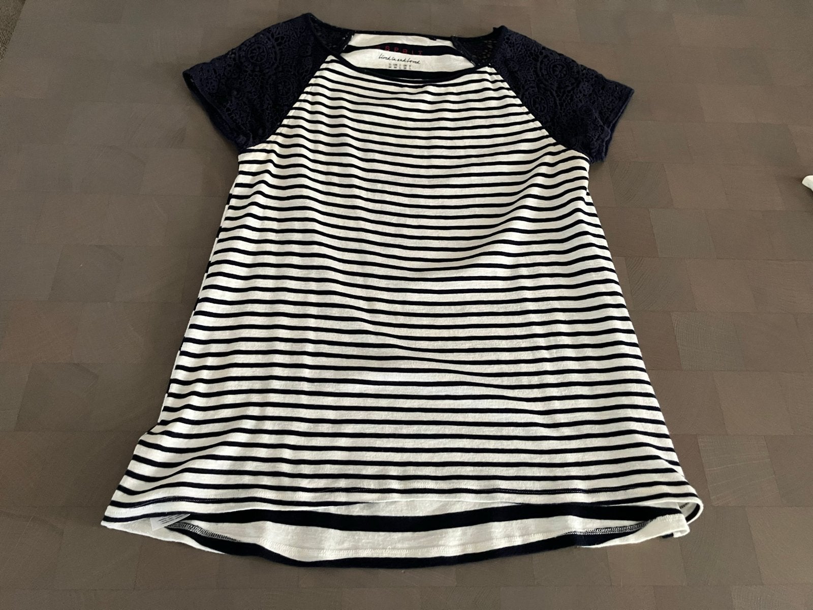 Esprit bretons blauw wit gestreept T-shirt met kanten mouwen, Maat 38/40 (M), Blauw, Ophalen of Verzenden, Zo goed als nieuw