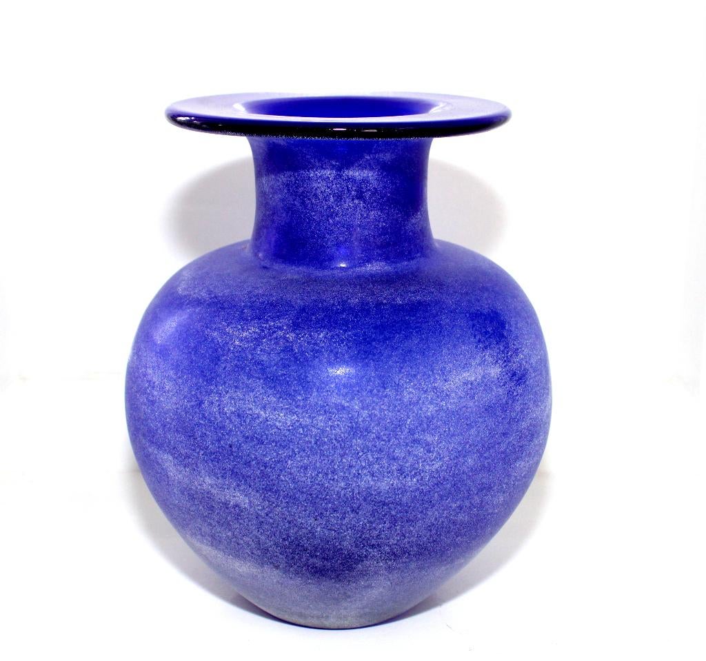 Schitterende Murano Seguso Kobalt Blauw Glas Scavo Vaas, Huis en Inrichting, Woonaccessoires | Vazen, Blauw, Ophalen of Verzenden