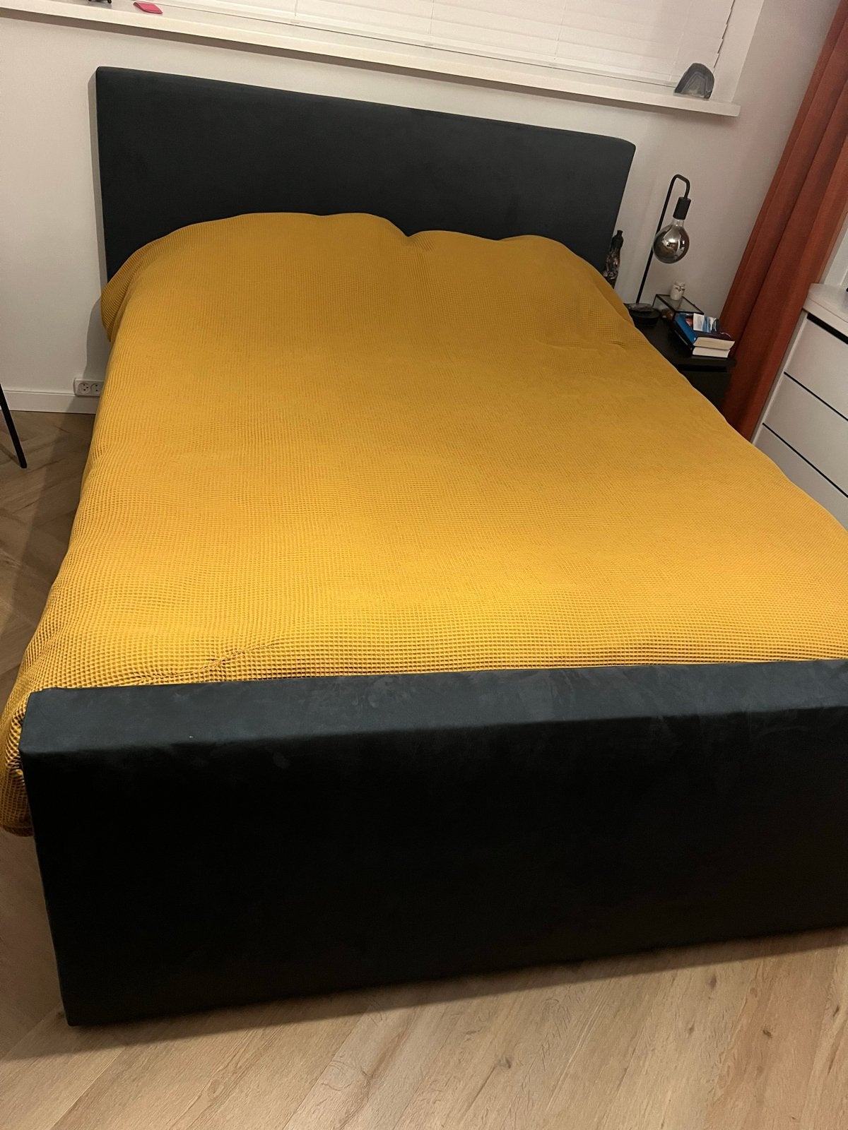 Okergeel 2x sprei dekbedovertrek met 2x hoes en kussenslopen, Gebruikt, Lits-jumeaux, Katoen, Ophalen of Verzenden