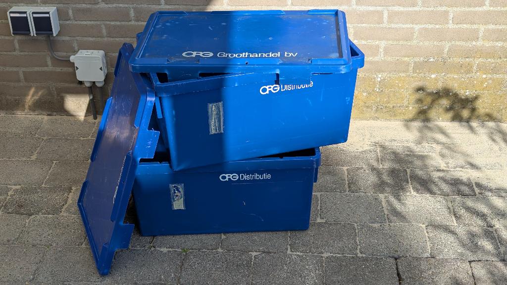2x opbergbak met deksel blauw OPG, Gebruikt, 50 tot 75 cm, Bak of Kist, Ophalen of Verzenden