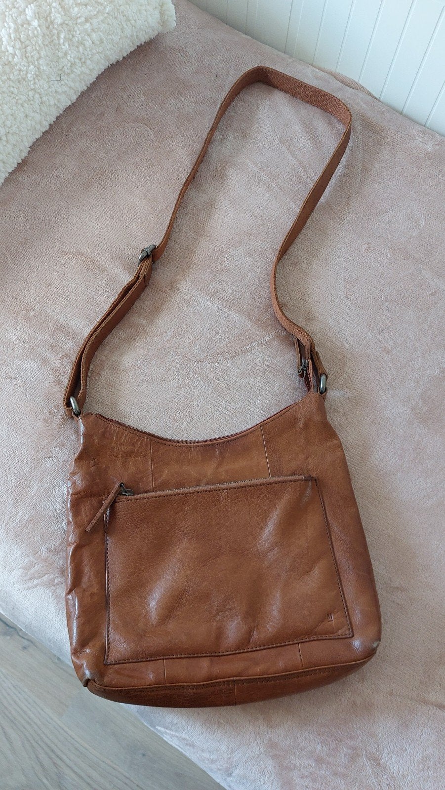 mooie cognac kleurige leren tas., Ophalen of Verzenden, Bruin, Schoudertasje
