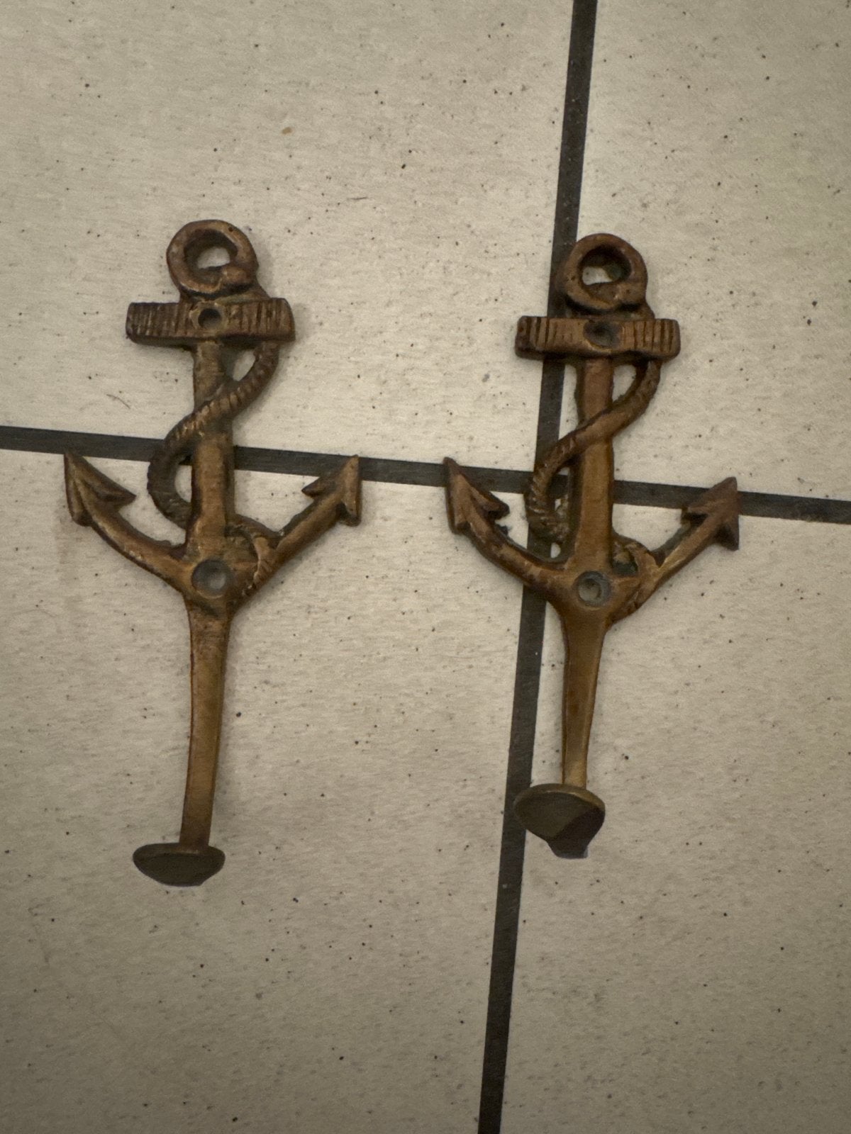2 Koperen Anker Haken - Vintage Decoratie, Ophalen, Koper